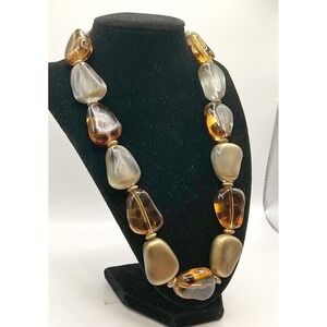 Vintage You & I Chunky Necklace Amber Brown‎ Gold Tone Bead Costume Jewelry